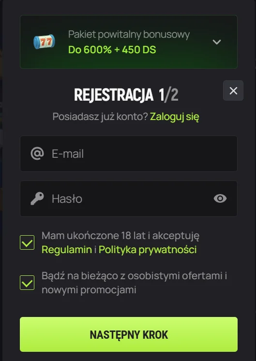 Avocasino rejestracja krok 2