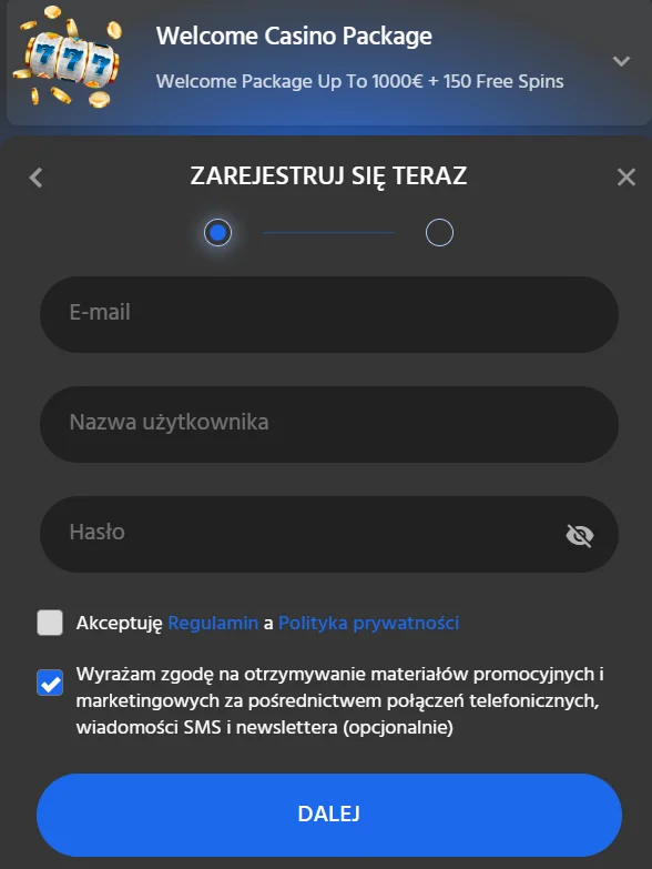 Slotimo rejestracja krok 3